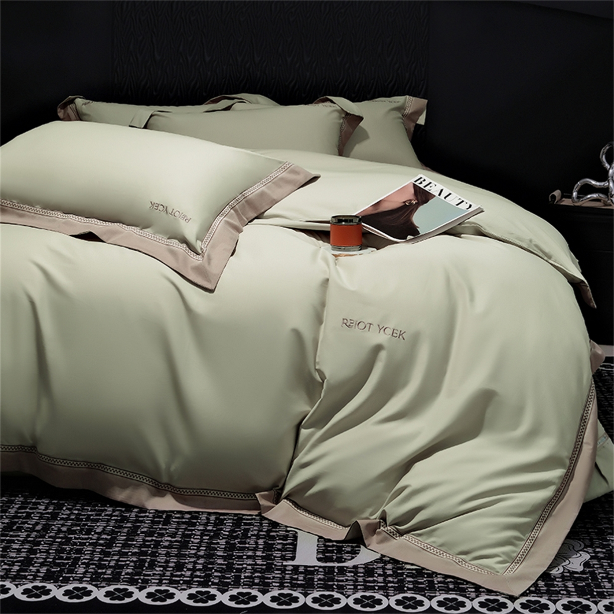 91家纺网 家纺一手货源 找家纺 OL家纺 2025新款100全棉双股磨毛四件套（控价1.5/1.8标准被套折券后368元！！！） 苹果绿