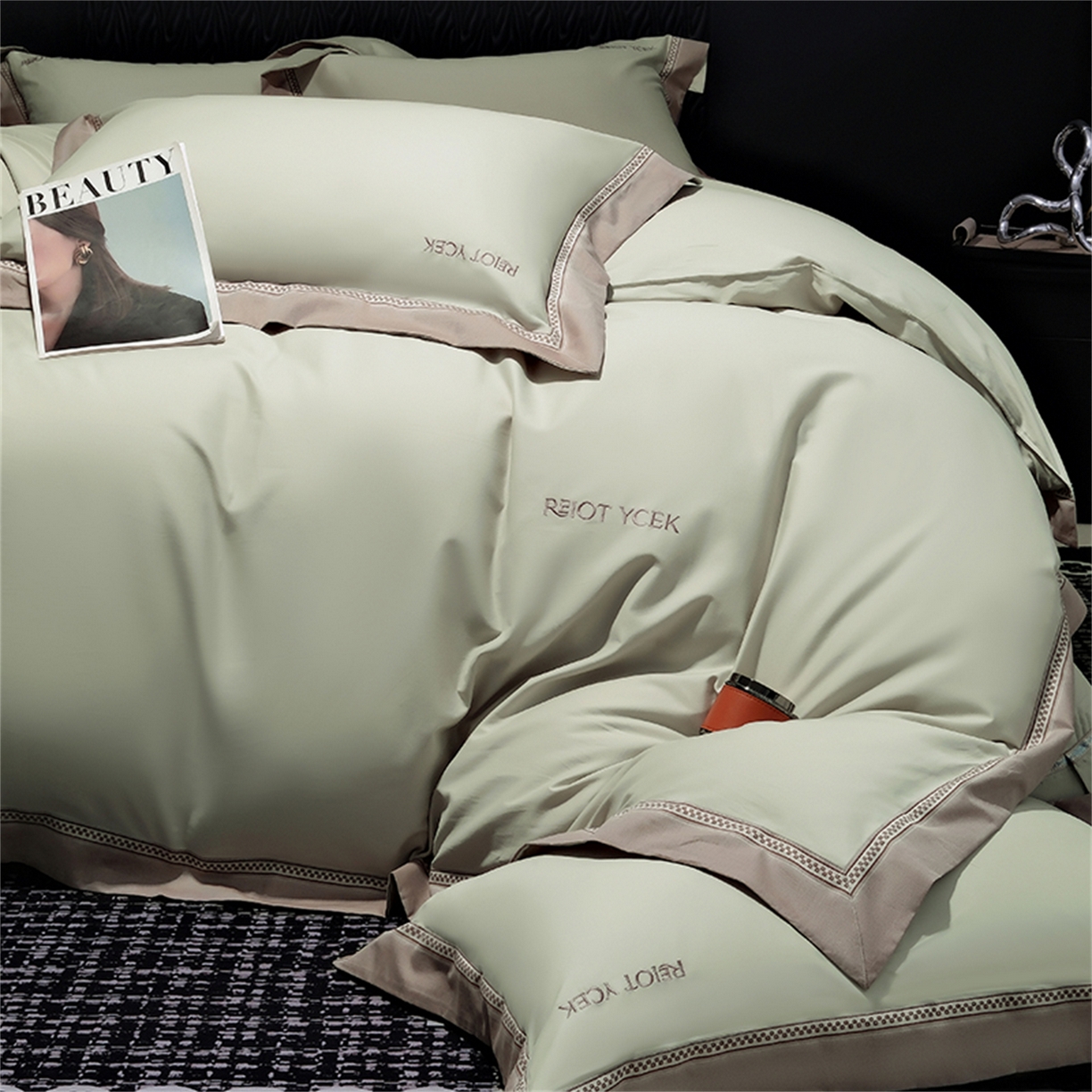 91家纺网 家纺一手货源 找家纺 OL家纺 2025新款100全棉双股磨毛四件套（控价1.5/1.8标准被套折券后368元！！！） 苹果绿