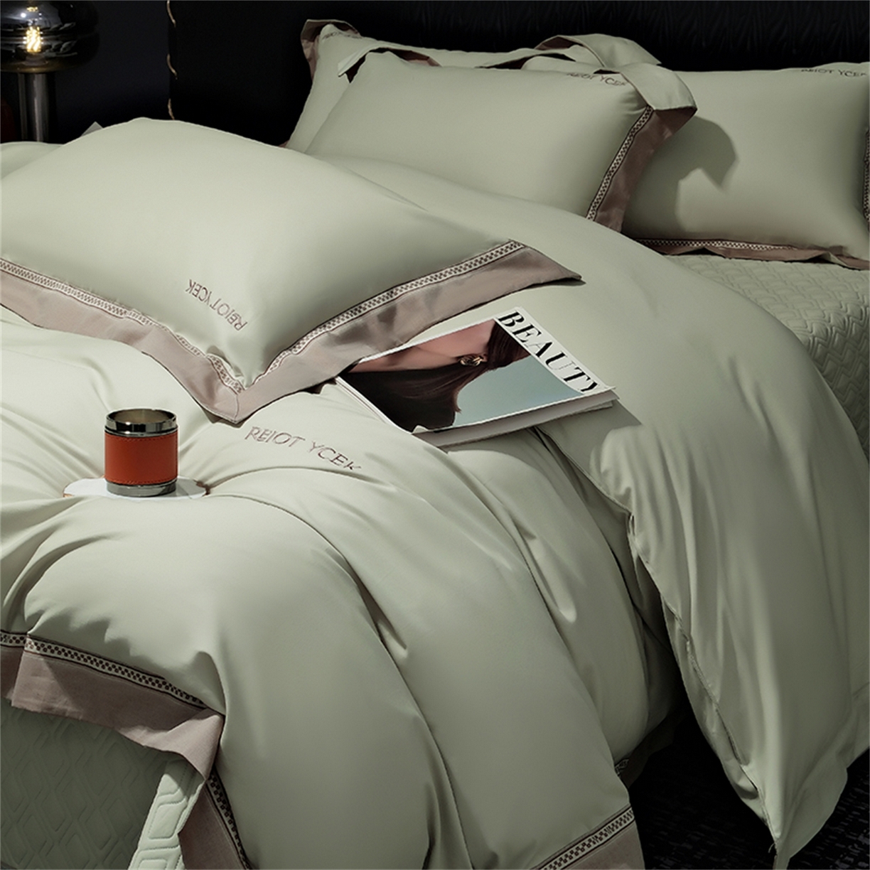 91家纺网 家纺一手货源 找家纺 OL家纺 2025新款100全棉双股磨毛四件套（控价1.5/1.8标准被套折券后368元！！！） 苹果绿