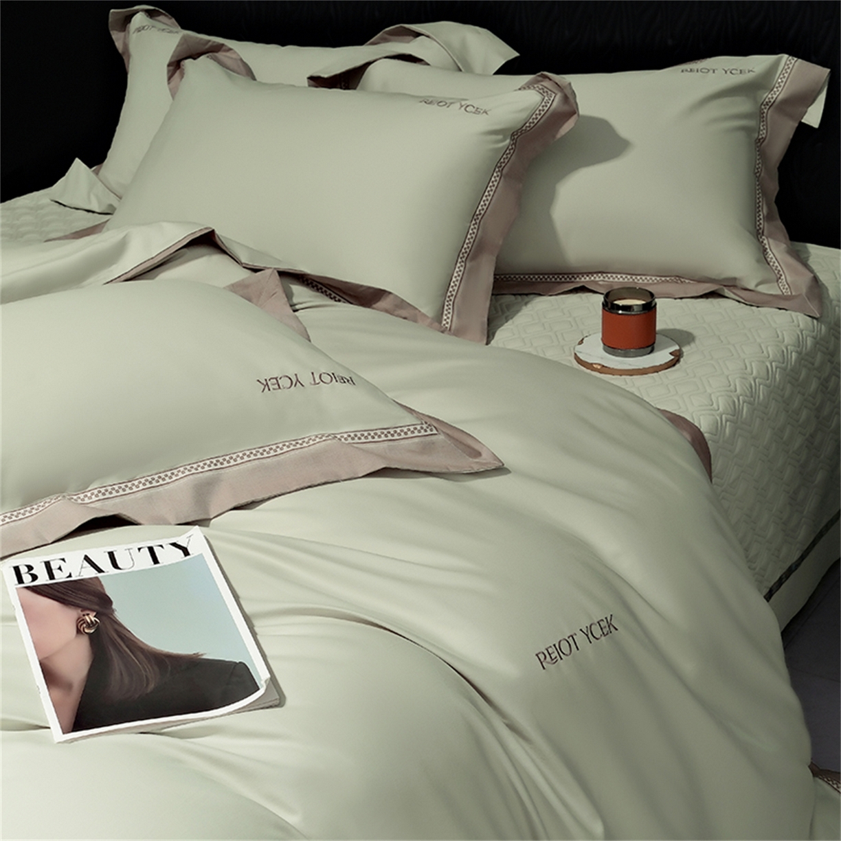 91家纺网 家纺一手货源 找家纺 OL家纺 2025新款100全棉双股磨毛四件套（控价1.5/1.8标准被套折券后368元！！！） 苹果绿