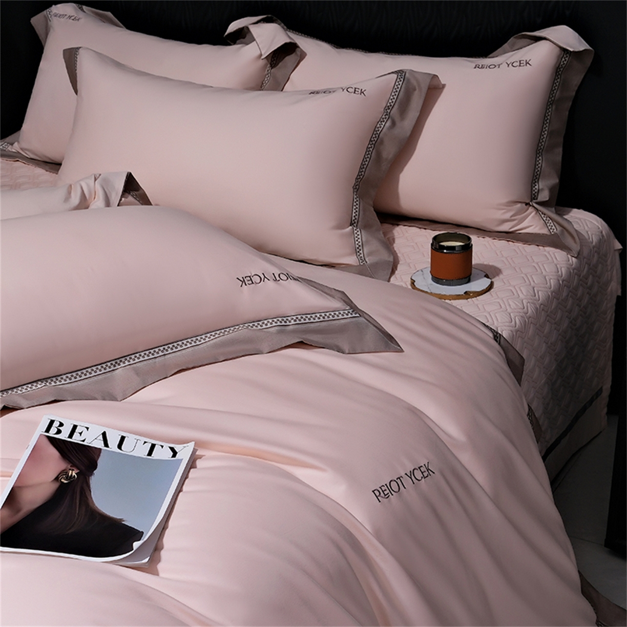 91家纺网 家纺一手货源 找家纺 OL家纺 2025新款100全棉双股磨毛四件套（控价1.5/1.8标准被套折券后368元！！！） 樱桃粉