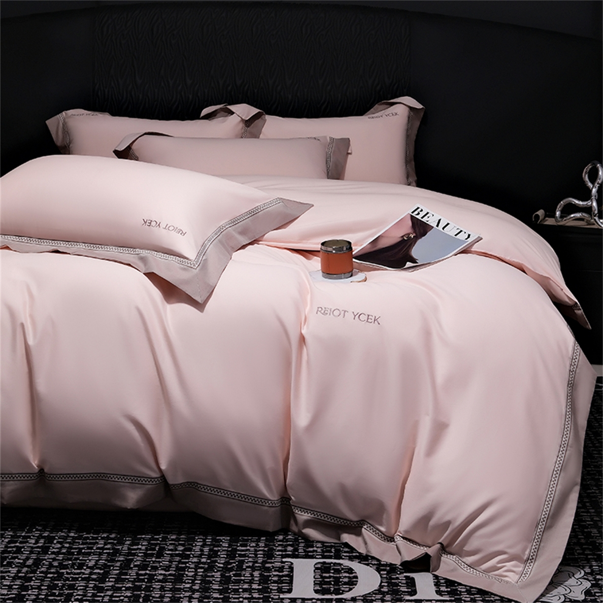 91家纺网 家纺一手货源 找家纺 OL家纺 2025新款100全棉双股磨毛四件套（控价1.5/1.8标准被套折券后368元！！！） 樱桃粉