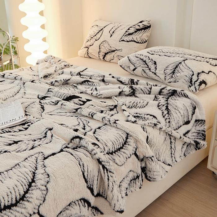 91家纺网 家纺一手货源 找家纺 （总）楼兰公主毛毯专供 2025新款阳离子羊羔绒蕉叶绒毯毛毯毯子-单层