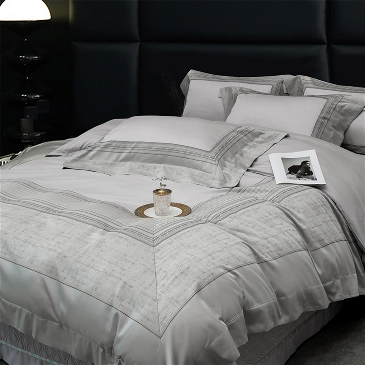 91家纺网 家纺一手货源 找家纺 OL家纺 2025新款天丝棉拼角四件套-爱丽斯娜（控价1.5/1.8标准被套折券后498元！！！） 爱丽斯娜-高尚灰