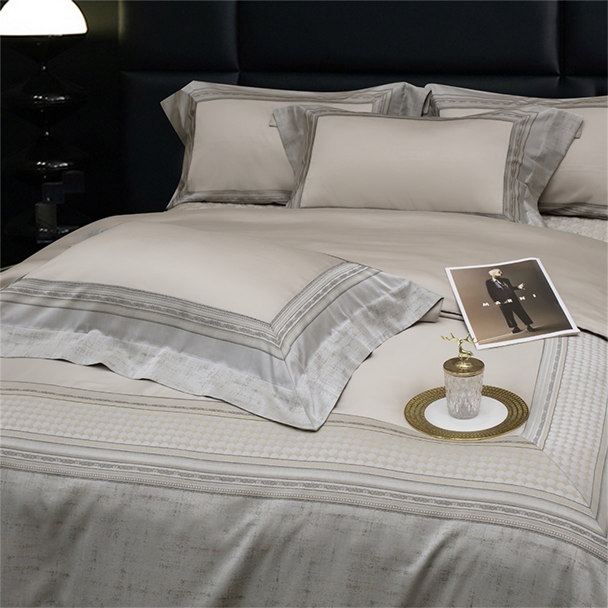 91家纺网 家纺一手货源 找家纺 OL家纺 2025新款天丝棉拼角四件套-爱丽斯娜（控价1.5/1.8标准被套折券后498元！！！） 爱丽斯娜-香槟金