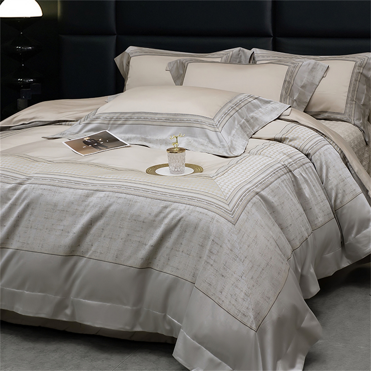 91家纺网 家纺一手货源 找家纺 OL家纺 2025新款天丝棉拼角四件套-爱丽斯娜（控价1.5/1.8标准被套折券后498元！！！） 爱丽斯娜-香槟金