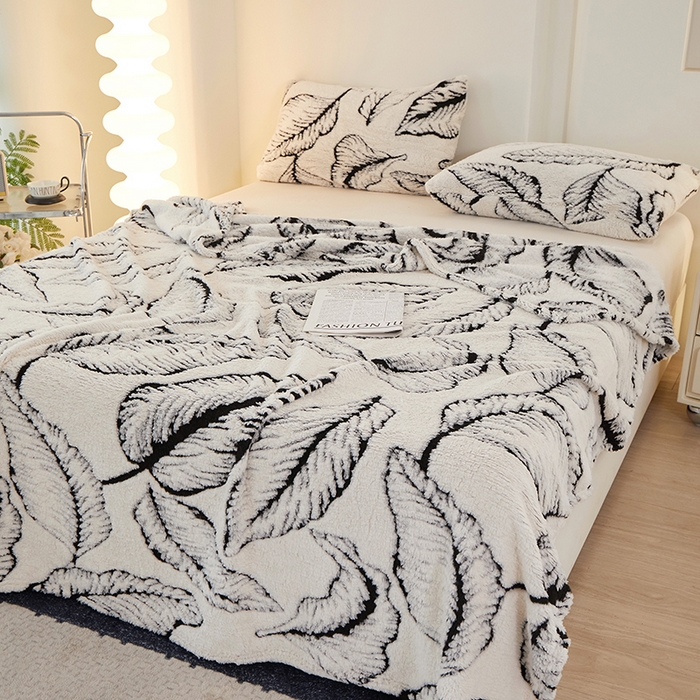 楼兰公主毛毯专供 2025新款阳离子羊羔绒蕉叶绒毯毛毯毯子-单层 蕉叶绒-白（单层）