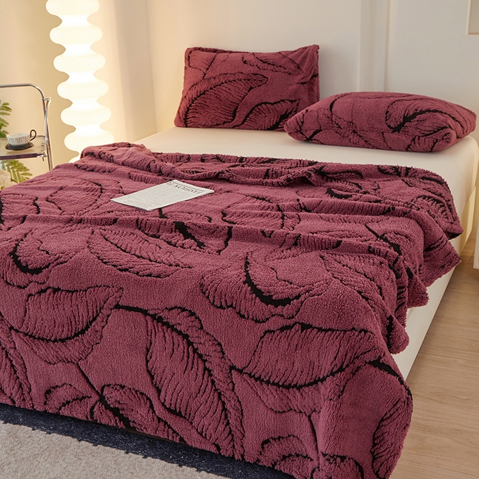 楼兰公主毛毯专供 2025新款阳离子羊羔绒蕉叶绒毯毛毯毯子-单层 蕉叶绒-酱紫（单层）
