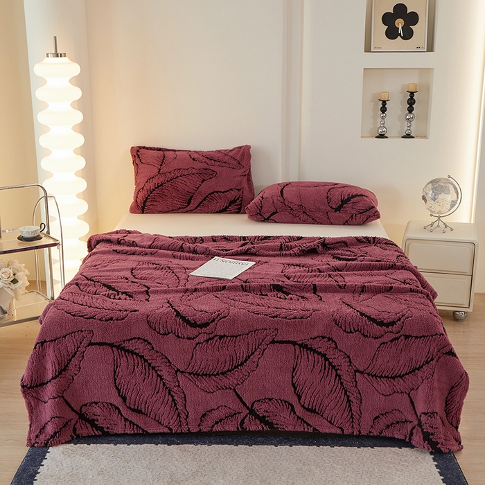 91家纺网 家纺一手货源 找家纺 楼兰公主毛毯专供 2025新款阳离子羊羔绒蕉叶绒毯毛毯毯子-单层 蕉叶绒-酱紫（单层）