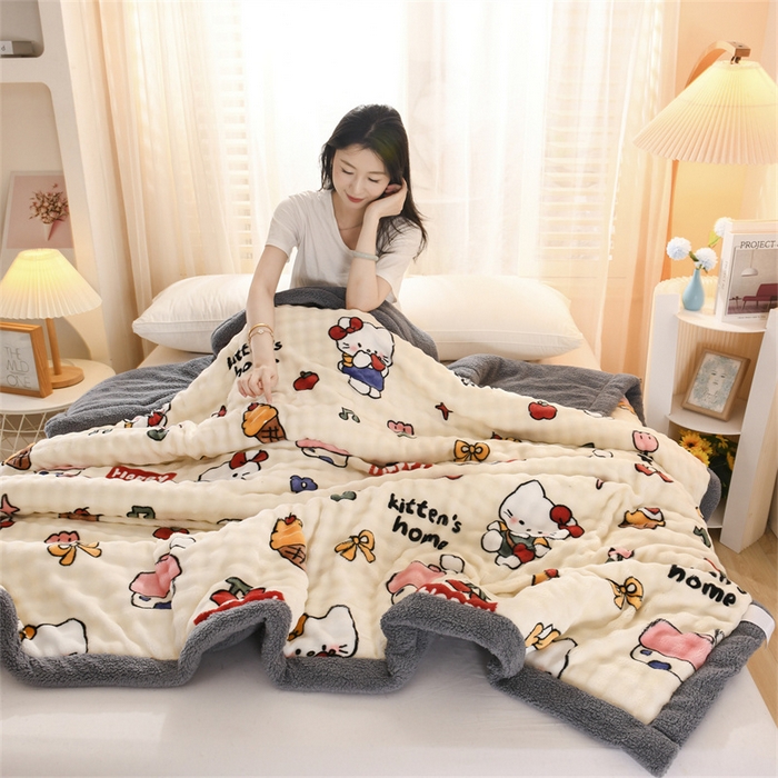 91家纺网 家纺一手货源 找家纺 （总）恋绒家居 2025新款舒棉绒毛毯三层夹棉牛奶绒印花毛毯卡通秋冬午睡毯多功能盖毯可机洗毯子