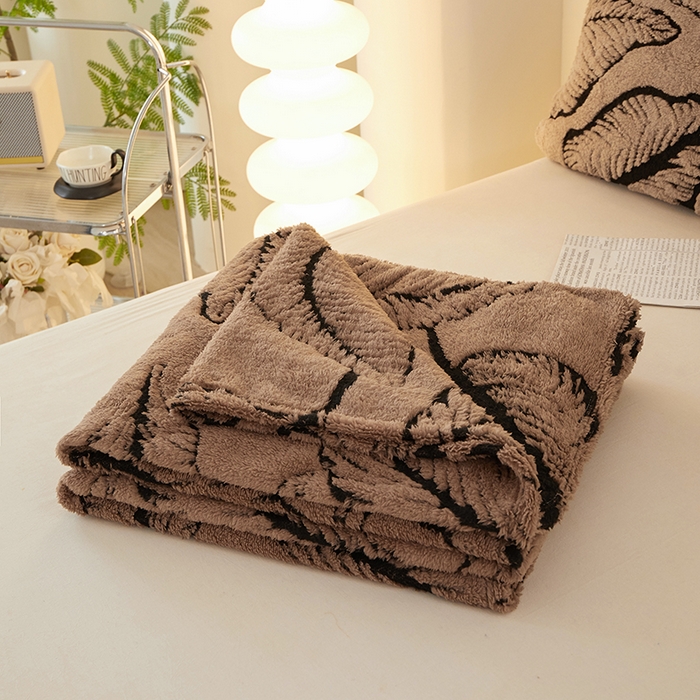 91家纺网 家纺一手货源 找家纺 楼兰公主毛毯专供 2025新款阳离子羊羔绒蕉叶绒毯毛毯毯子-单层 蕉叶绒-咖（单层）