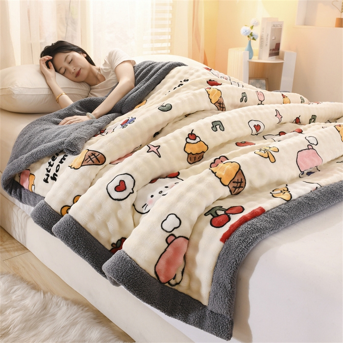 91家纺网 家纺一手货源 找家纺 （总）恋绒家居 2025新款舒棉绒毛毯三层夹棉牛奶绒印花毛毯卡通秋冬午睡毯多功能盖毯可机洗毯子