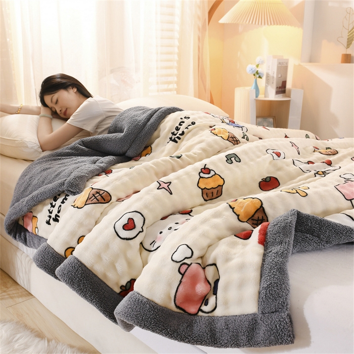 91家纺网 家纺一手货源 找家纺 （总）恋绒家居 2025新款舒棉绒毛毯三层夹棉牛奶绒印花毛毯卡通秋冬午睡毯多功能盖毯可机洗毯子