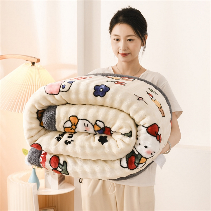 91家纺网 家纺一手货源 找家纺 （总）恋绒家居 2025新款舒棉绒毛毯三层夹棉牛奶绒印花毛毯卡通秋冬午睡毯多功能盖毯可机洗毯子