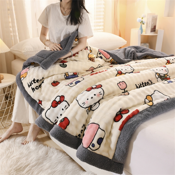 91家纺网 家纺一手货源 找家纺 （总）恋绒家居 2025新款舒棉绒毛毯三层夹棉牛奶绒印花毛毯卡通秋冬午睡毯多功能盖毯可机洗毯子