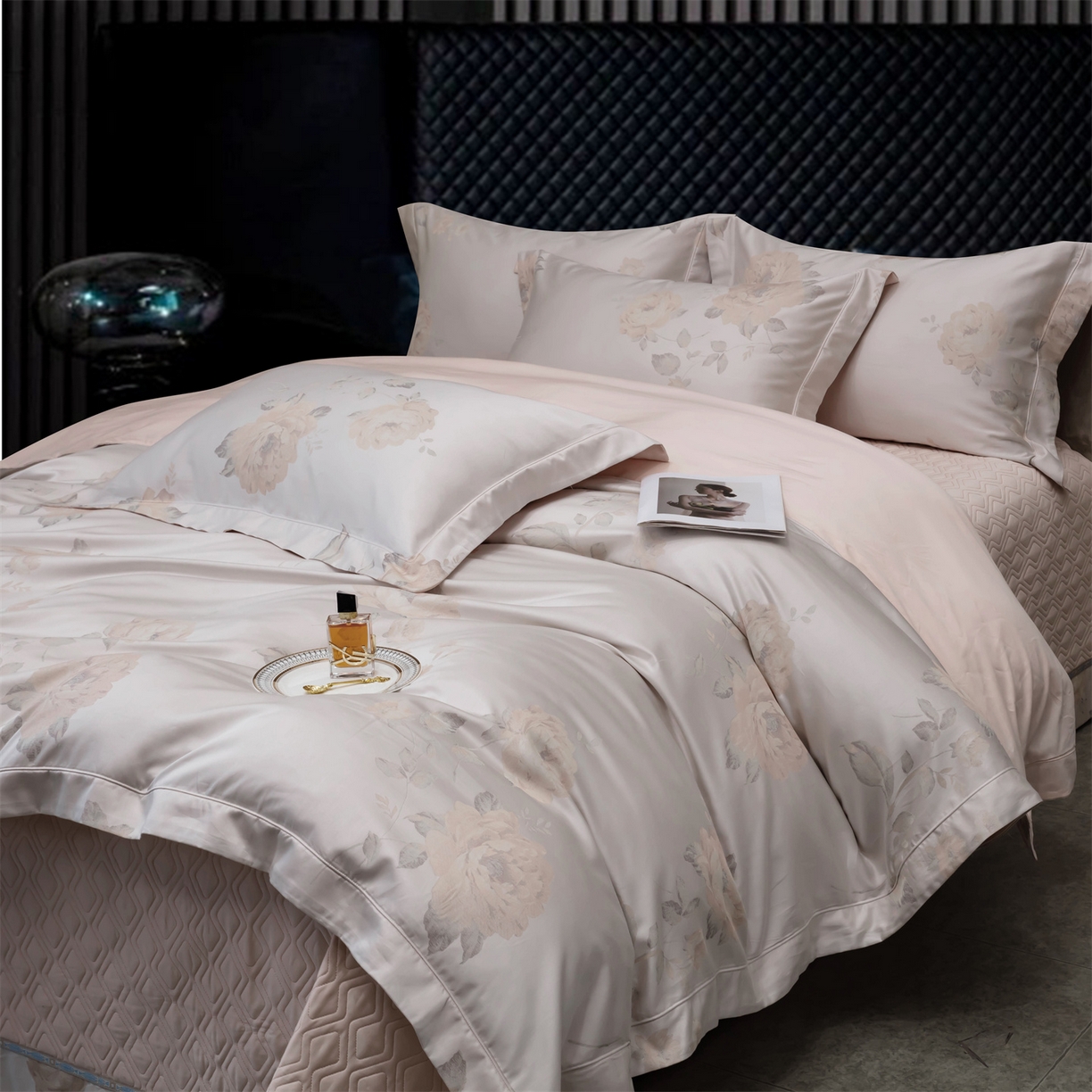 91家纺网 家纺一手货源 找家纺 OL家纺 2025新款天丝棉色织大提花四件套（控价1.5/1.8标准被套折券后398元！！！） 雅姿-豆沙粉