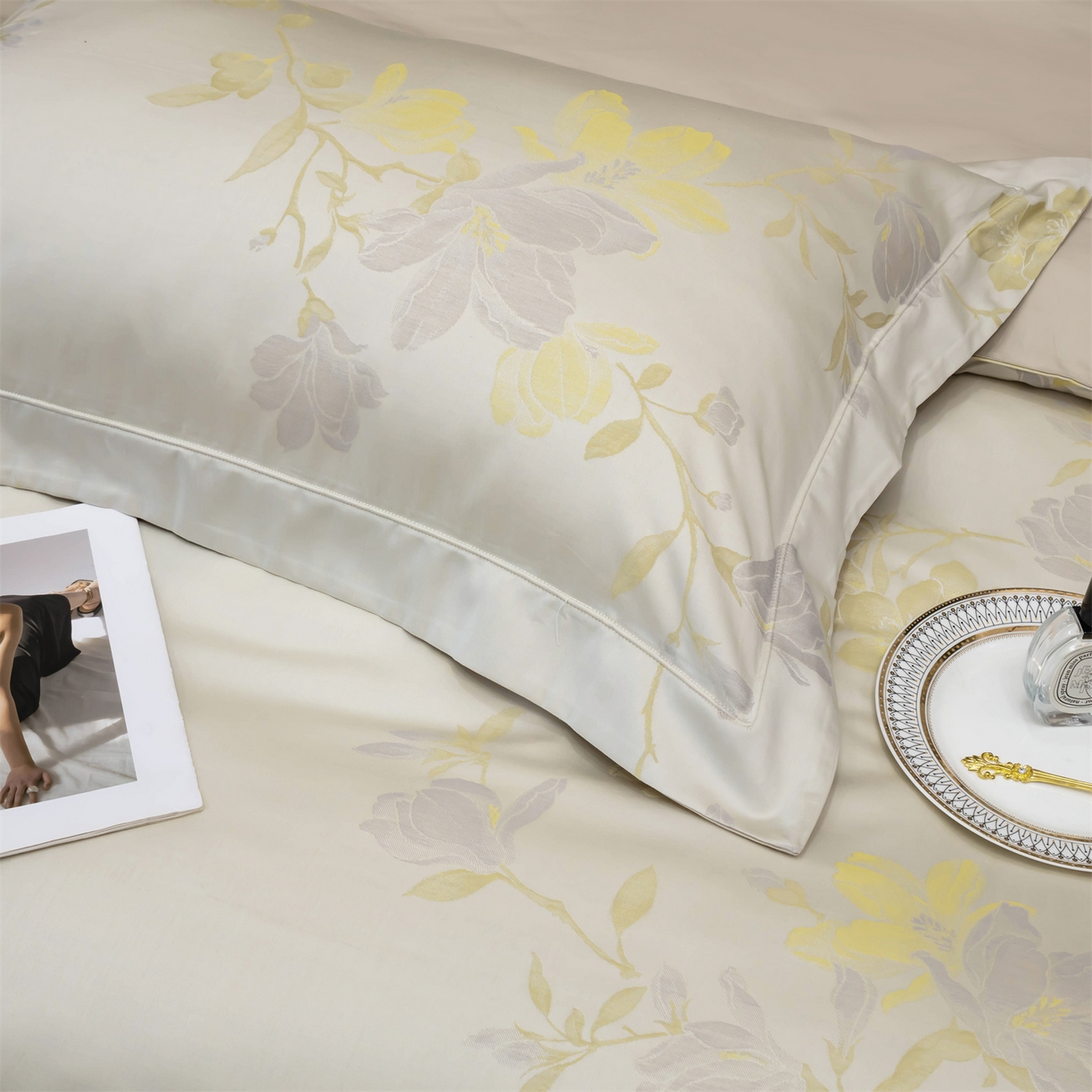 91家纺网 家纺一手货源 找家纺 OL家纺 2025新款天丝棉色织大提花四件套（控价1.5/1.8标准被套折券后398元！！！） 风的印记-黄