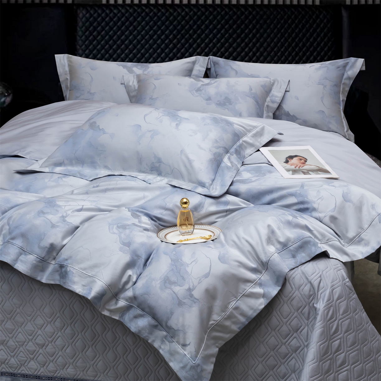 91家纺网 家纺一手货源 找家纺 OL家纺 2025新款天丝棉色织大提花四件套（控价1.5/1.8标准被套折券后398元！！！） 轻舞飞扬-天兰