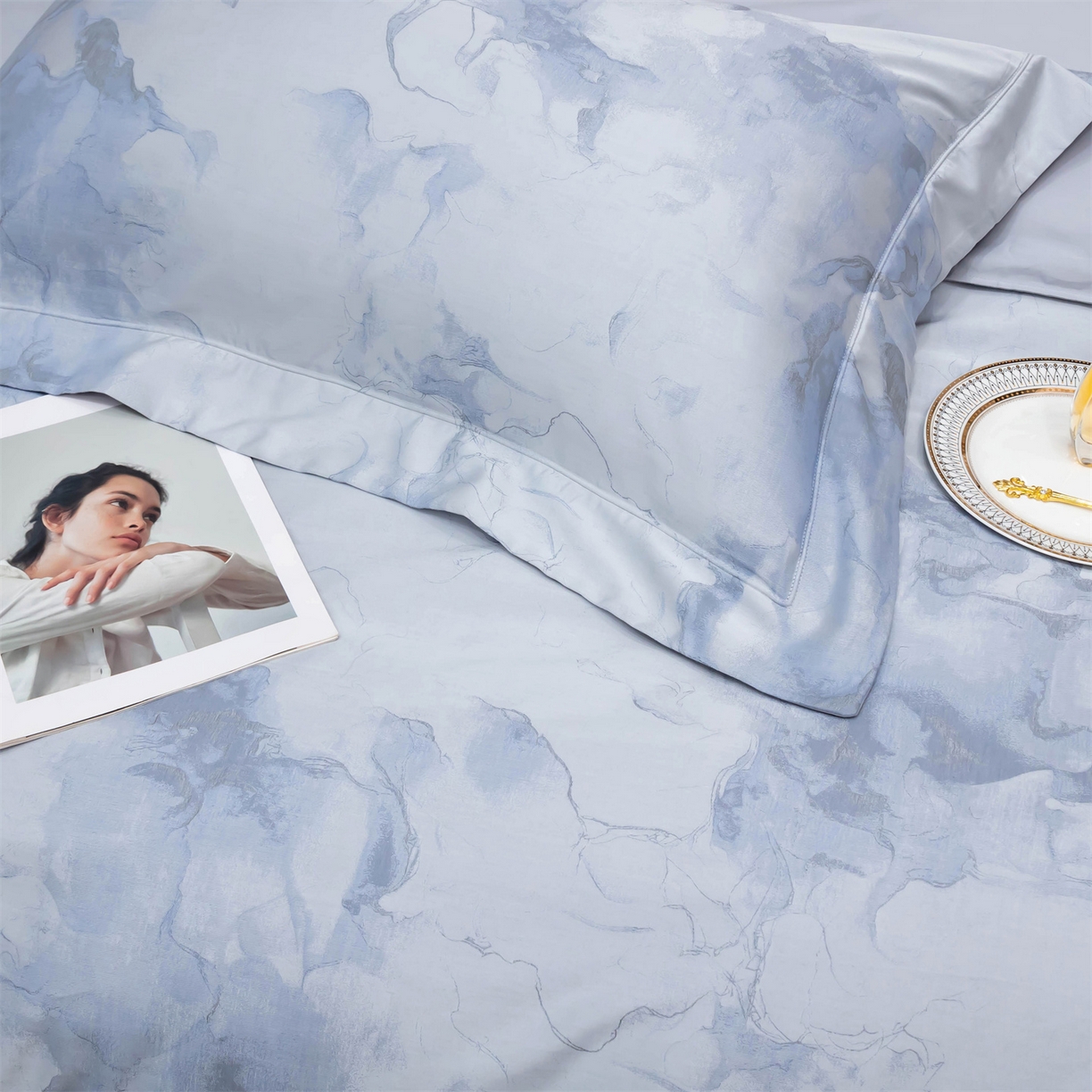 91家纺网 家纺一手货源 找家纺 OL家纺 2025新款天丝棉色织大提花四件套（控价1.5/1.8标准被套折券后398元！！！） 轻舞飞扬-天兰