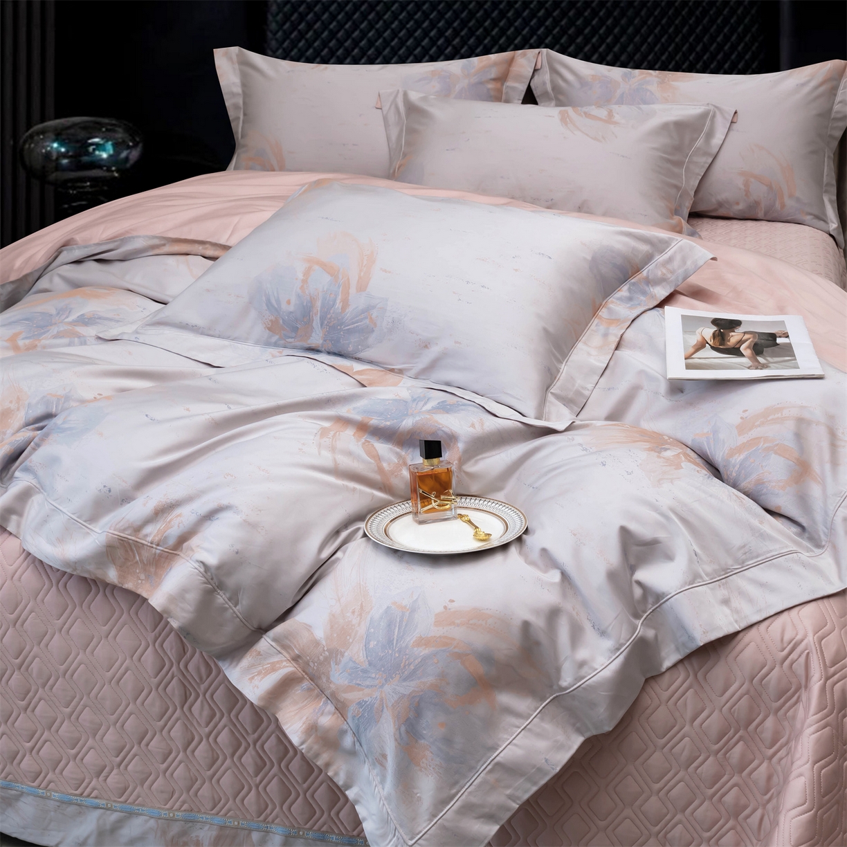 91家纺网 家纺一手货源 找家纺 OL家纺 2025新款天丝棉色织大提花四件套（控价1.5/1.8标准被套折券后398元！！！） 浪漫花开-皇家兰