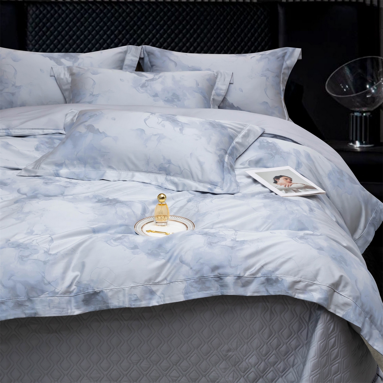 91家纺网 家纺一手货源 找家纺 OL家纺 2025新款天丝棉色织大提花四件套（控价1.5/1.8标准被套折券后398元！！！） 轻舞飞扬-天兰