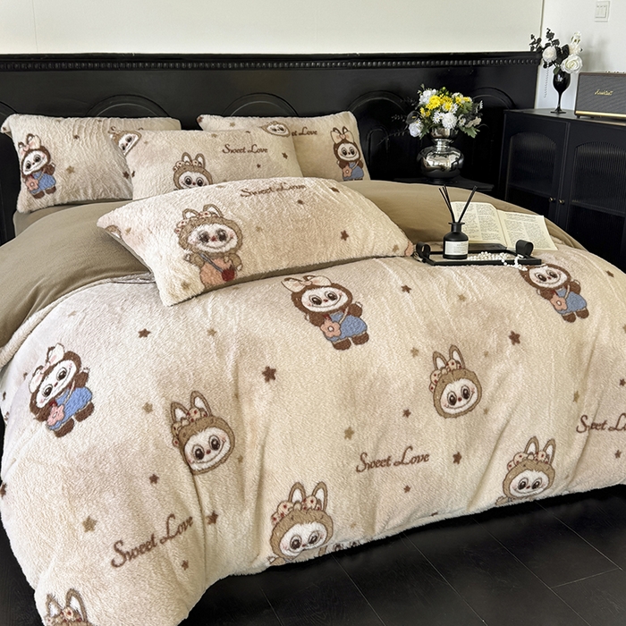 91家纺网 家纺一手货源 找家纺 梵克保罗 2025秋冬新款直播热卖高克重加厚轻奢法式獭兔毛绒牛奶绒美拉德风四件套枕套单被套床单 拉布布