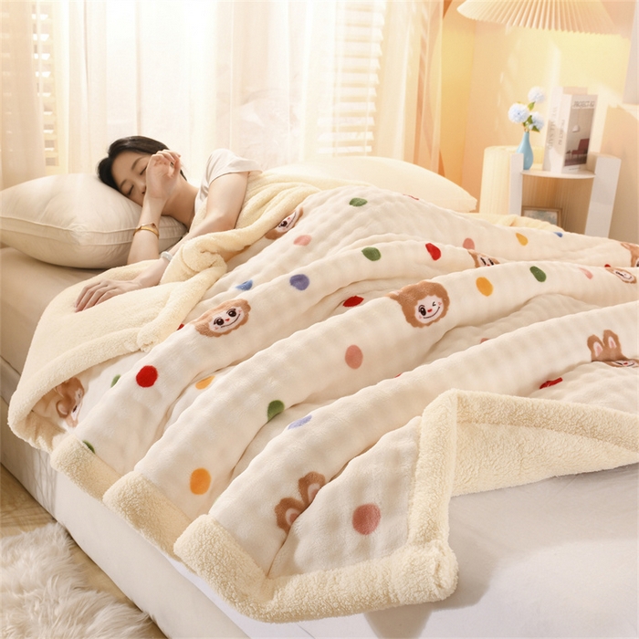 91家纺网 家纺一手货源 找家纺 恋绒家纺 2025新款舒棉绒毛毯三层夹棉牛奶绒印花毛毯卡通秋冬午睡毯多功能盖毯可机洗毯子 彩点拉布布