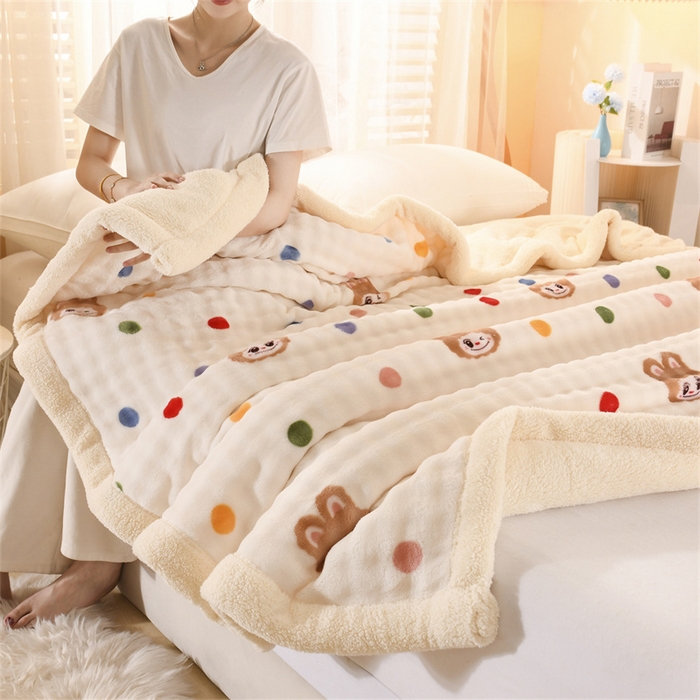 91家纺网 家纺一手货源 找家纺 恋绒家纺 2025新款舒棉绒毛毯三层夹棉牛奶绒印花毛毯卡通秋冬午睡毯多功能盖毯可机洗毯子 彩点拉布布