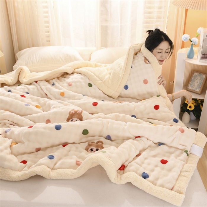 91家纺网 家纺一手货源 找家纺 恋绒家纺 2025新款舒棉绒毛毯三层夹棉牛奶绒印花毛毯卡通秋冬午睡毯多功能盖毯可机洗毯子 彩点拉布布