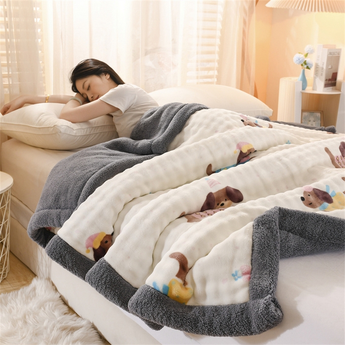 91家纺网 家纺一手货源 找家纺 恋绒家纺 2025新款舒棉绒毛毯三层夹棉牛奶绒印花毛毯卡通秋冬午睡毯多功能盖毯可机洗毯子 腊条狗