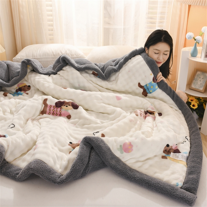 91家纺网 家纺一手货源 找家纺 恋绒家纺 2025新款舒棉绒毛毯三层夹棉牛奶绒印花毛毯卡通秋冬午睡毯多功能盖毯可机洗毯子 腊条狗