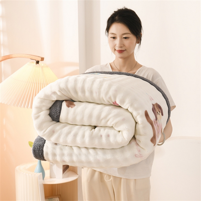 91家纺网 家纺一手货源 找家纺 恋绒家纺 2025新款舒棉绒毛毯三层夹棉牛奶绒印花毛毯卡通秋冬午睡毯多功能盖毯可机洗毯子 腊条狗