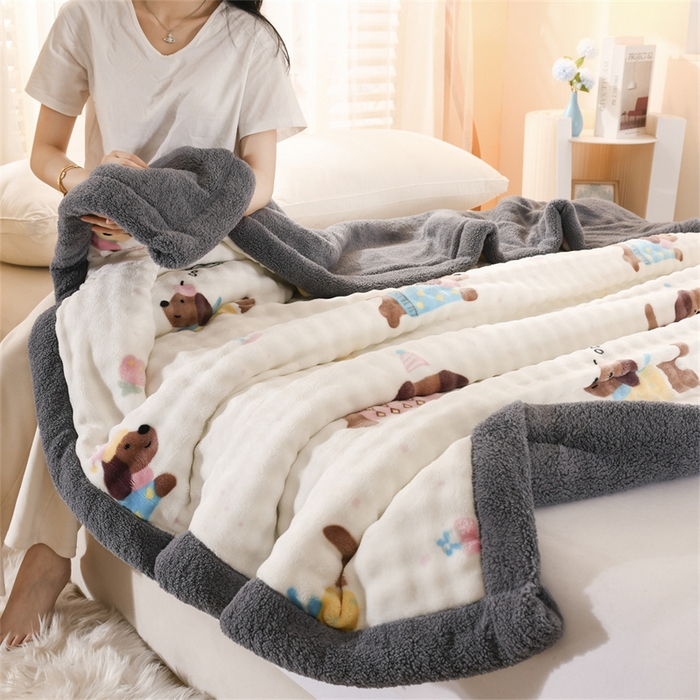 91家纺网 家纺一手货源 找家纺 恋绒家纺 2025新款舒棉绒毛毯三层夹棉牛奶绒印花毛毯卡通秋冬午睡毯多功能盖毯可机洗毯子 腊条狗