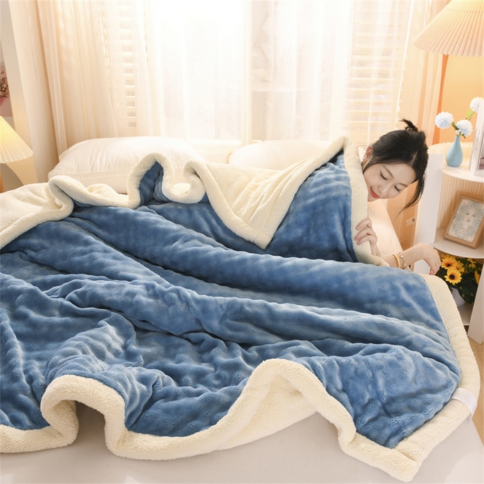 91家纺网 家纺一手货源 找家纺 恋绒家纺 2025新款舒棉绒毛毯三层夹棉牛奶绒印花毛毯卡通秋冬午睡毯多功能盖毯可机洗毯子 天空蓝