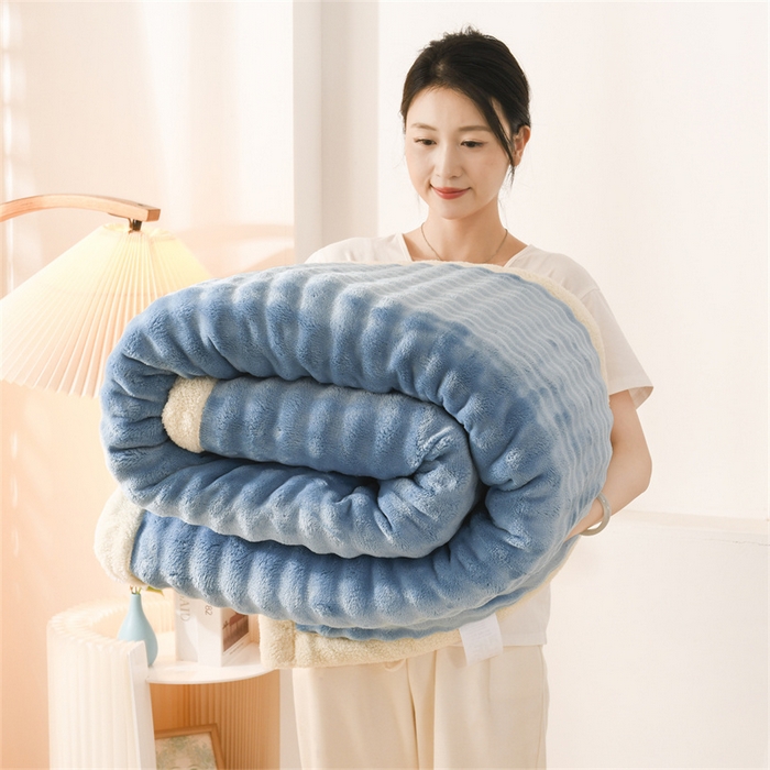 91家纺网 家纺一手货源 找家纺 恋绒家纺 2025新款舒棉绒毛毯三层夹棉牛奶绒印花毛毯卡通秋冬午睡毯多功能盖毯可机洗毯子 天空蓝