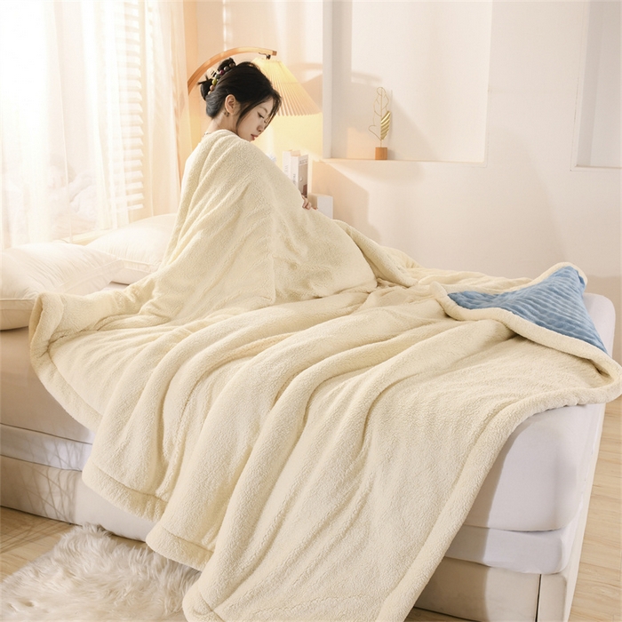 91家纺网 家纺一手货源 找家纺 恋绒家纺 2025新款舒棉绒毛毯三层夹棉牛奶绒印花毛毯卡通秋冬午睡毯多功能盖毯可机洗毯子 天空蓝