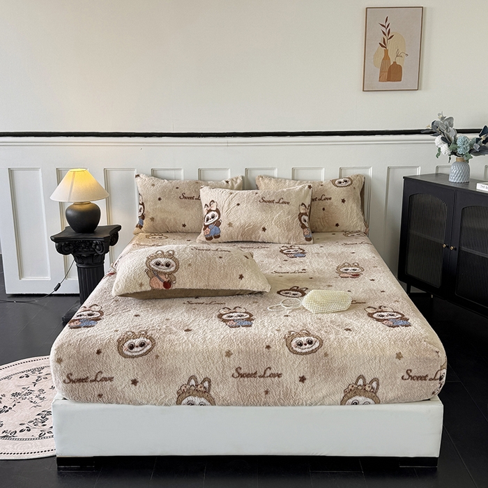 91家纺网 家纺一手货源 找家纺 梵克保罗 2025秋冬新款直播热卖高克重加厚轻奢法式獭兔毛绒牛奶绒美拉德风单床笠单枕套 拉布布