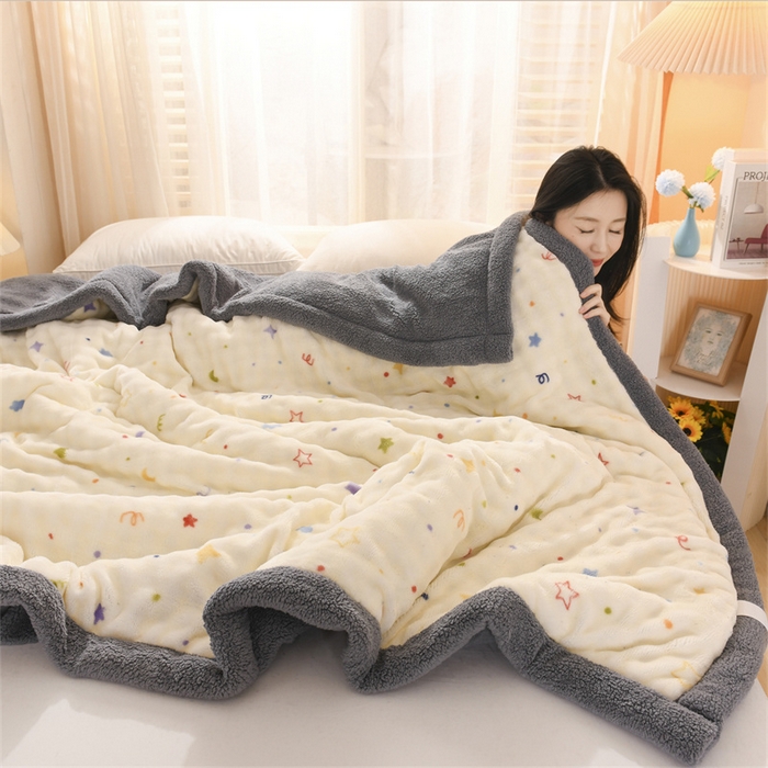 91家纺网 家纺一手货源 找家纺 恋绒家纺 2025新款舒棉绒毛毯三层夹棉牛奶绒印花毛毯卡通秋冬午睡毯多功能盖毯可机洗毯子 星月传奇