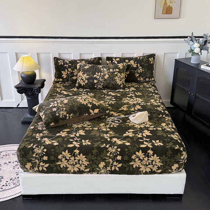 91家纺网 家纺一手货源 找家纺 梵克保罗 2025秋冬新款直播热卖高克重加厚轻奢法式獭兔毛绒牛奶绒美拉德风单床笠单枕套 花枝