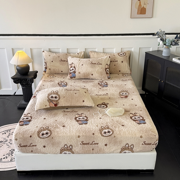 91家纺网 家纺一手货源 找家纺 梵克保罗 2025秋冬新款直播热卖高克重加厚轻奢法式獭兔毛绒牛奶绒美拉德风单床笠单枕套 拉布布