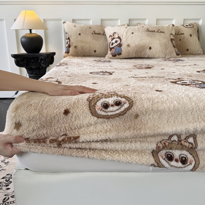 91家纺网 家纺一手货源 找家纺 梵克保罗 2025秋冬新款直播热卖高克重加厚轻奢法式獭兔毛绒牛奶绒美拉德风单床笠单枕套 拉布布