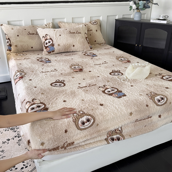 91家纺网 家纺一手货源 找家纺 梵克保罗 2025秋冬新款直播热卖高克重加厚轻奢法式獭兔毛绒牛奶绒美拉德风单床笠单枕套 拉布布