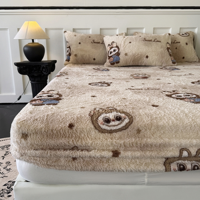 91家纺网 家纺一手货源 找家纺 梵克保罗 2025秋冬新款直播热卖高克重加厚轻奢法式獭兔毛绒牛奶绒美拉德风单床笠单枕套 拉布布