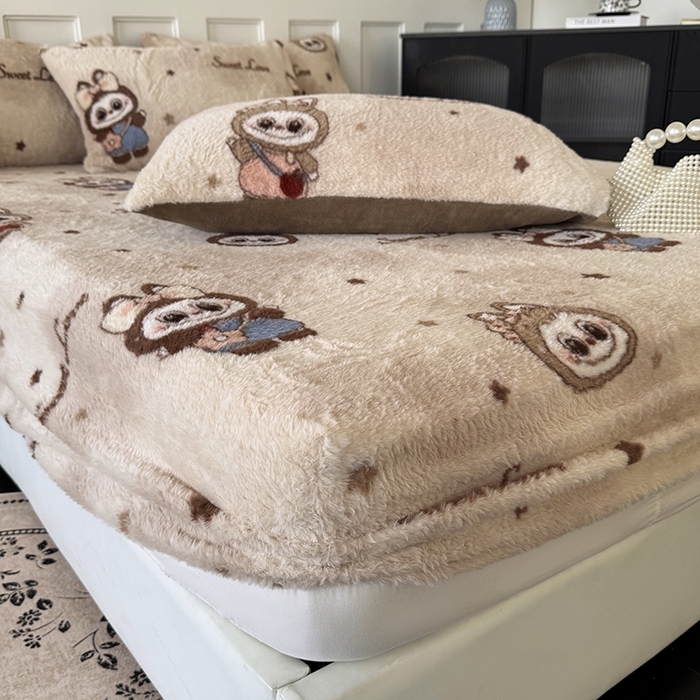 91家纺网 家纺一手货源 找家纺 梵克保罗 2025秋冬新款直播热卖高克重加厚轻奢法式獭兔毛绒牛奶绒美拉德风单床笠单枕套 拉布布