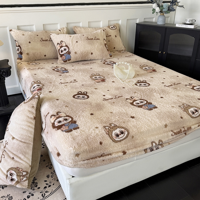 91家纺网 家纺一手货源 找家纺 梵克保罗 2025秋冬新款直播热卖高克重加厚轻奢法式獭兔毛绒牛奶绒美拉德风单床笠单枕套 拉布布