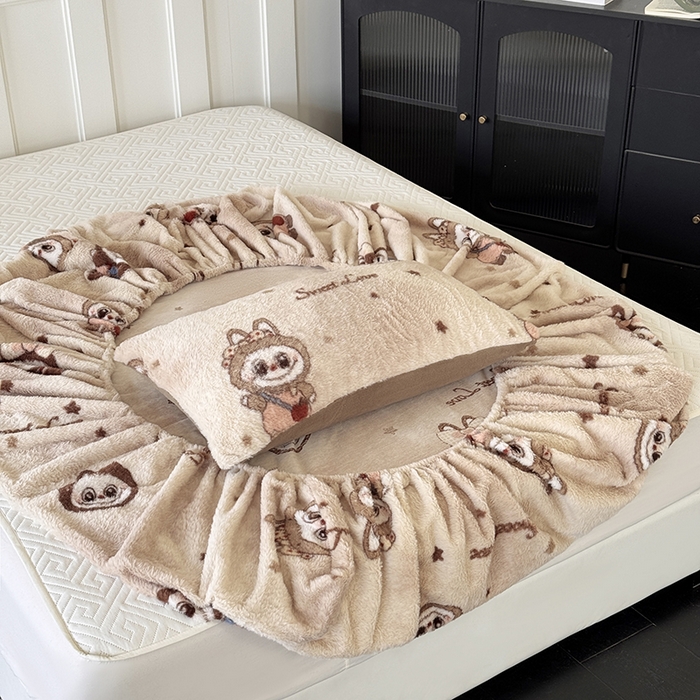 91家纺网 家纺一手货源 找家纺 梵克保罗 2025秋冬新款直播热卖高克重加厚轻奢法式獭兔毛绒牛奶绒美拉德风单床笠单枕套 拉布布