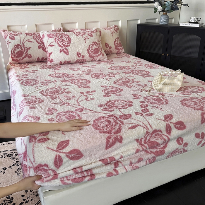 91家纺网 家纺一手货源 找家纺 梵克保罗 2025秋冬新款直播热卖高克重加厚轻奢法式獭兔毛绒牛奶绒美拉德风单床笠单枕套 玫语