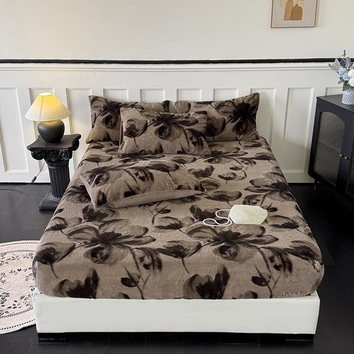 91家纺网 家纺一手货源 找家纺 梵克保罗 2025秋冬新款直播热卖高克重加厚轻奢法式獭兔毛绒牛奶绒美拉德风单床笠单枕套 云杉