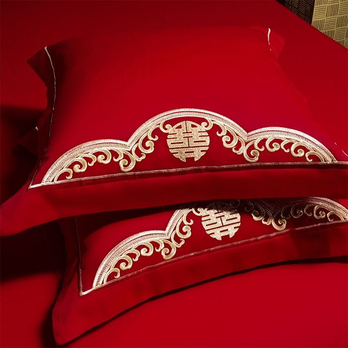 91家纺网 家纺一手货源 找家纺 用心 2025新款婚庆全棉刺绣四件套多件套系列 囍多多