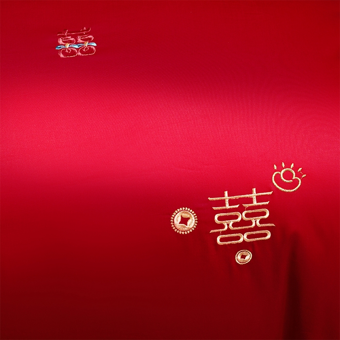 91家纺网 家纺一手货源 找家纺 用心 2025新款婚庆全棉刺绣四件套多件套系列 囍多多